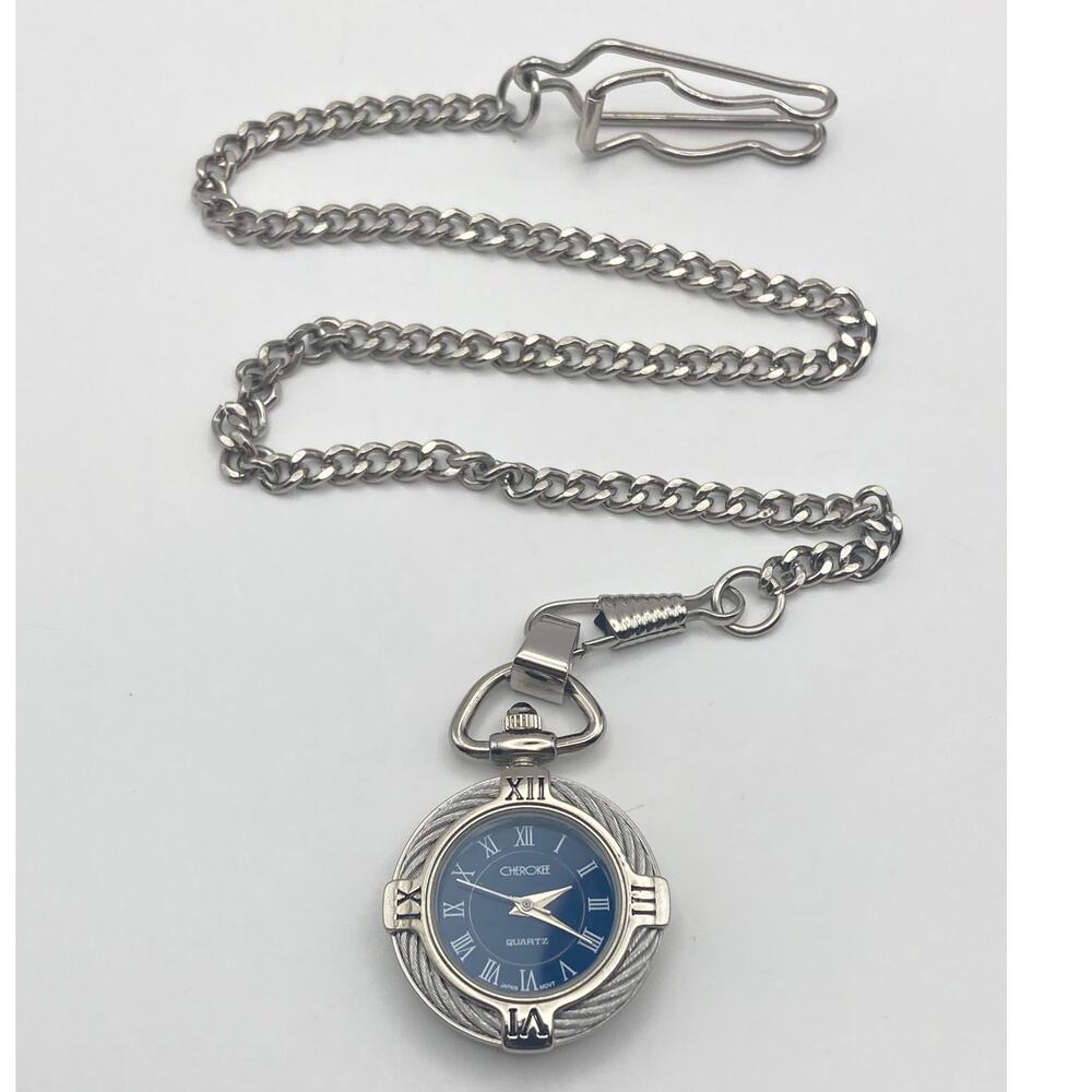 Cherokee Pendant Open Face Pocket Watch 28mm Fresh Battery - Chain and Clip